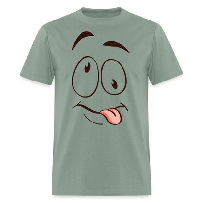 Suggestive Silly Face with Tongue T-Shirt - sage