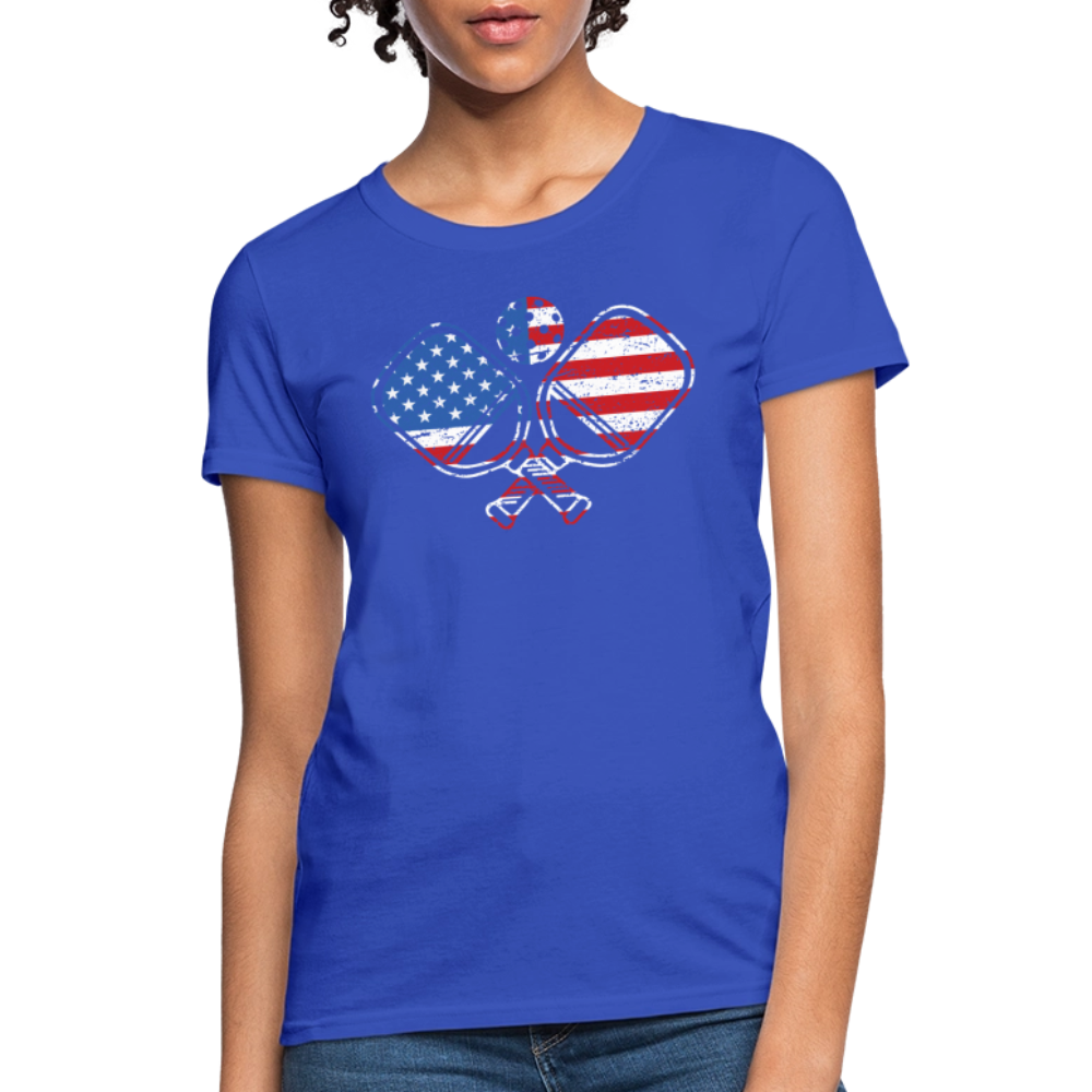 American Flag Pickleball Paddle Women's Contoured T-Shirt - royal blue