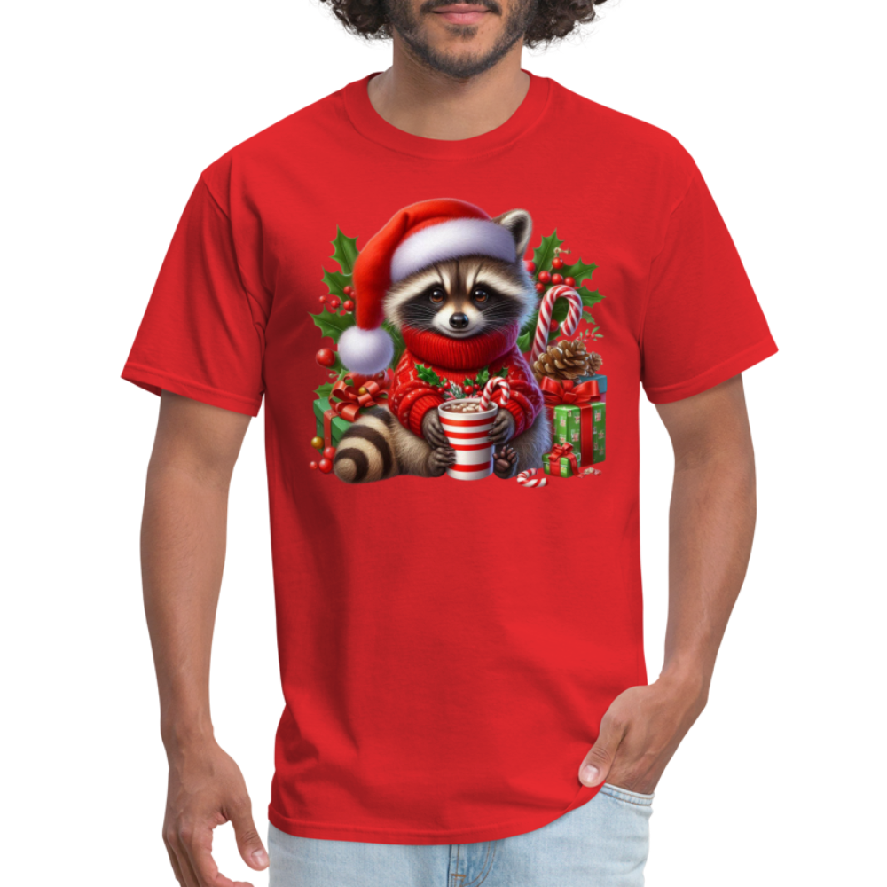 Christmas Cute Feral Raccoon T-Shirt - red