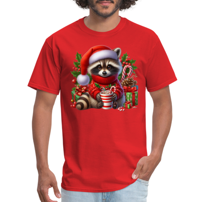 Christmas Cute Feral Raccoon T-Shirt - red