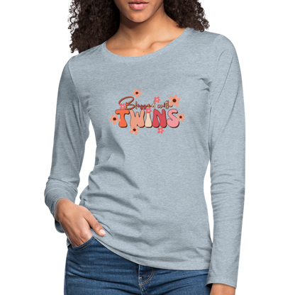 Blessed With Twins Women's Premium Long Sleeve T-Shirt - heather ice blue