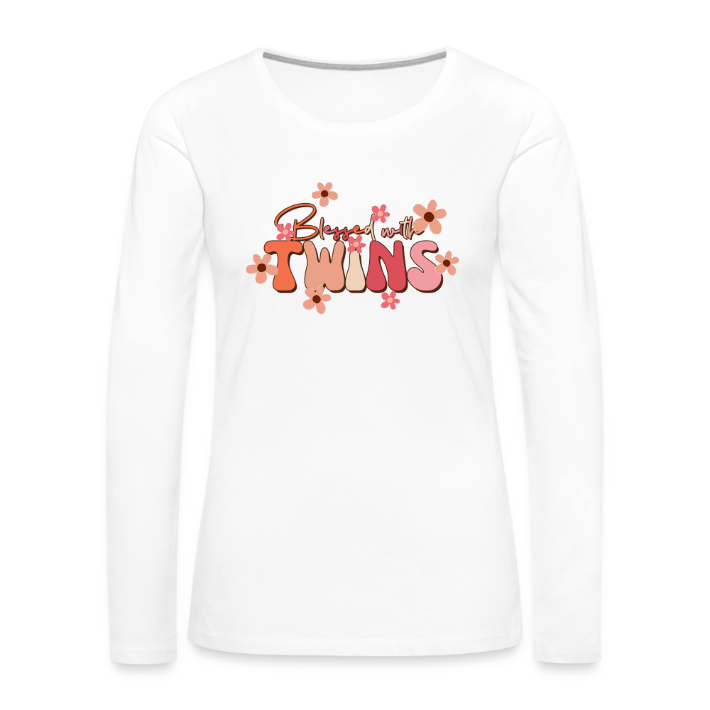 Blessed With Twins Women's Premium Long Sleeve T-Shirt - white