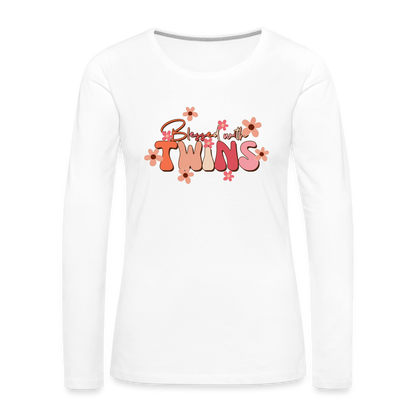 Blessed With Twins Women's Premium Long Sleeve T-Shirt - white