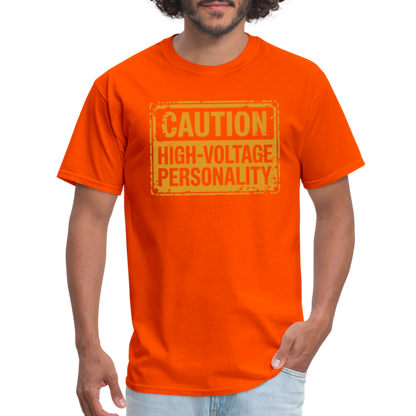 Caution High Voltage Personality T-Shirt - orange