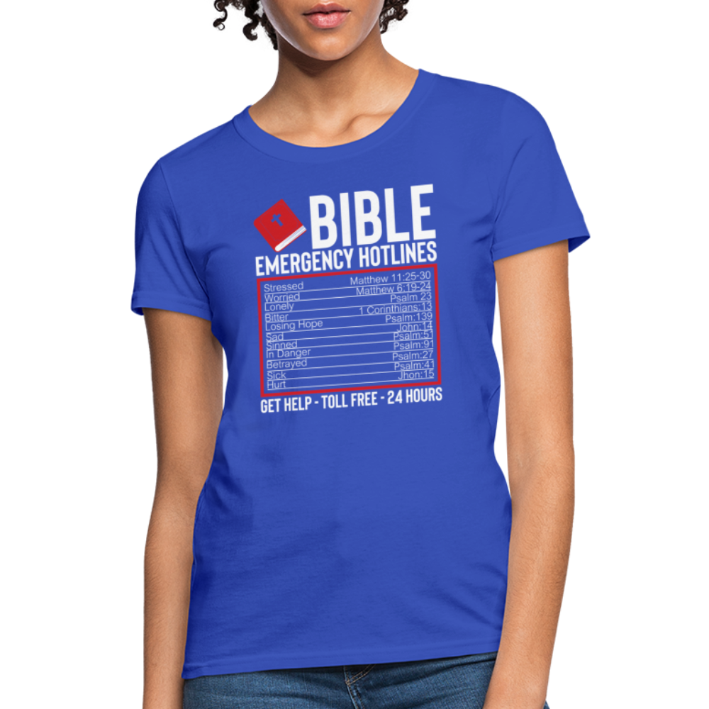 Bible Emergency Hotline (Scriptures) Women's Contoured T-Shirt - royal blue