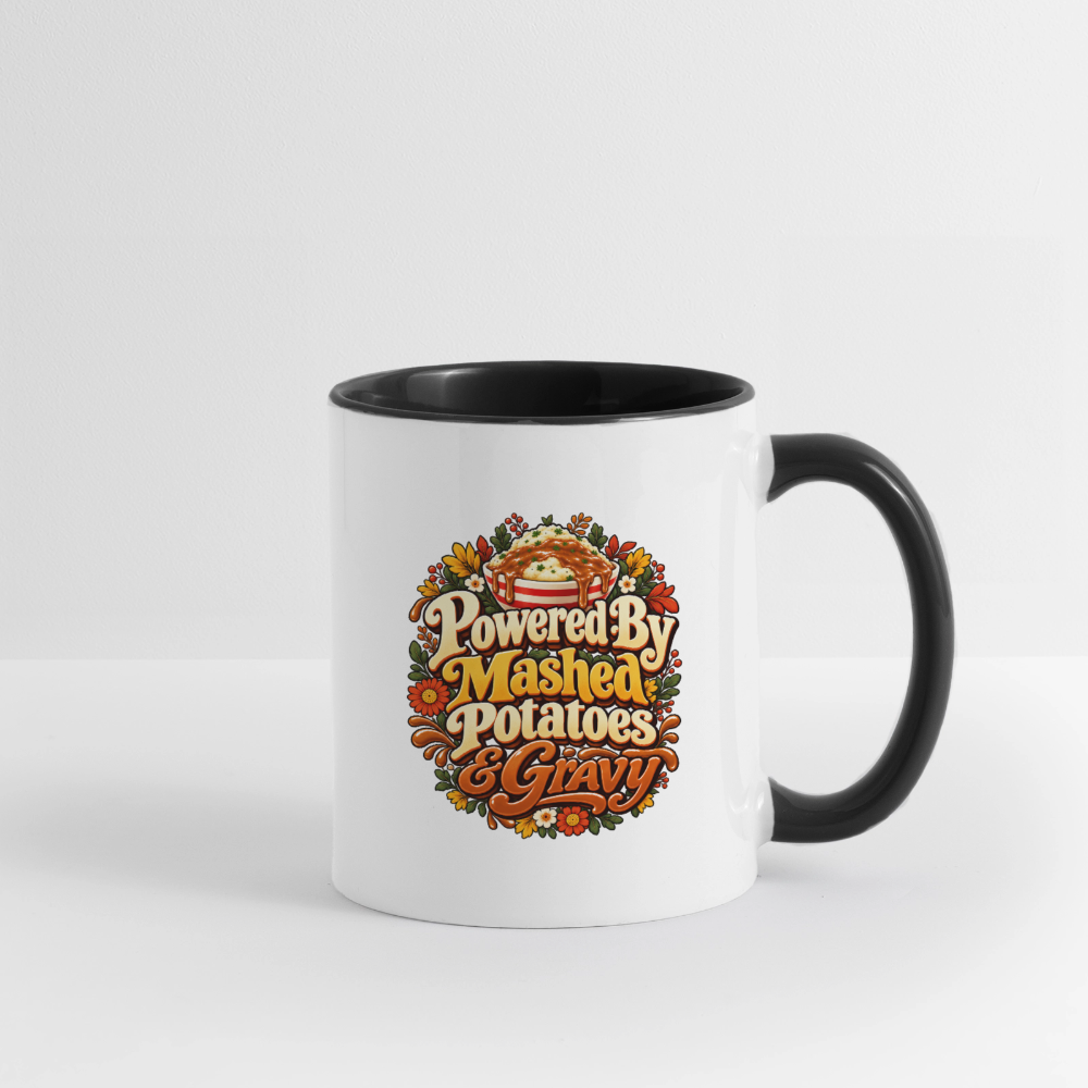 Powered by Mashed Potatoes & Gravy – Fall Floral Coffee Mug - white/black