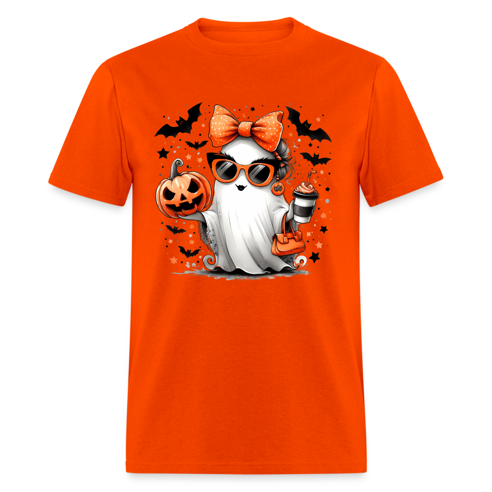 Cute Halloween Ghost with Pumpkins and Bats T-Shirt - orange