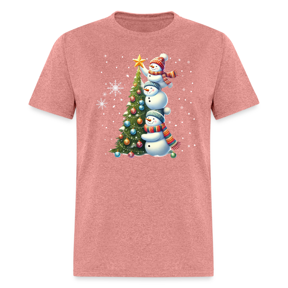 Cute Snowman Decorating Christmas Tree T-Shirt - heather mauve