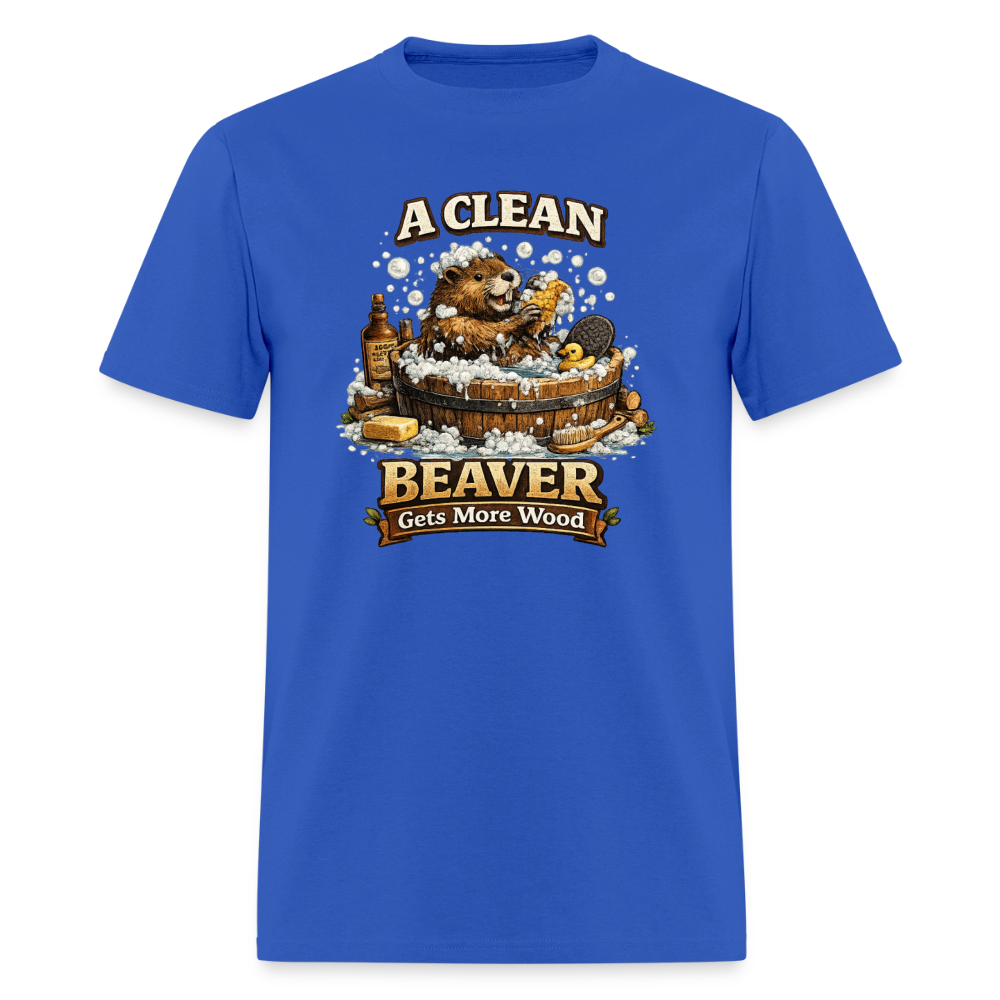 A Clean Beaver Gets More Wood Funny Adult Tee Color: royal blue