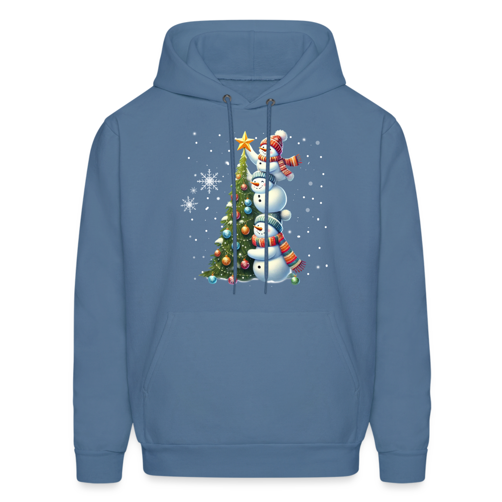 Cute Snowman Decorating Christmas Tree Hoodie - denim blue