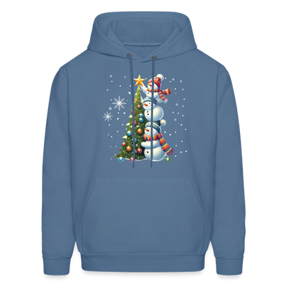 Cute Snowman Decorating Christmas Tree Hoodie - denim blue