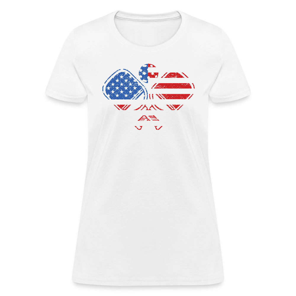 American Flag Pickleball Paddle Women's Contoured T-Shirt - white