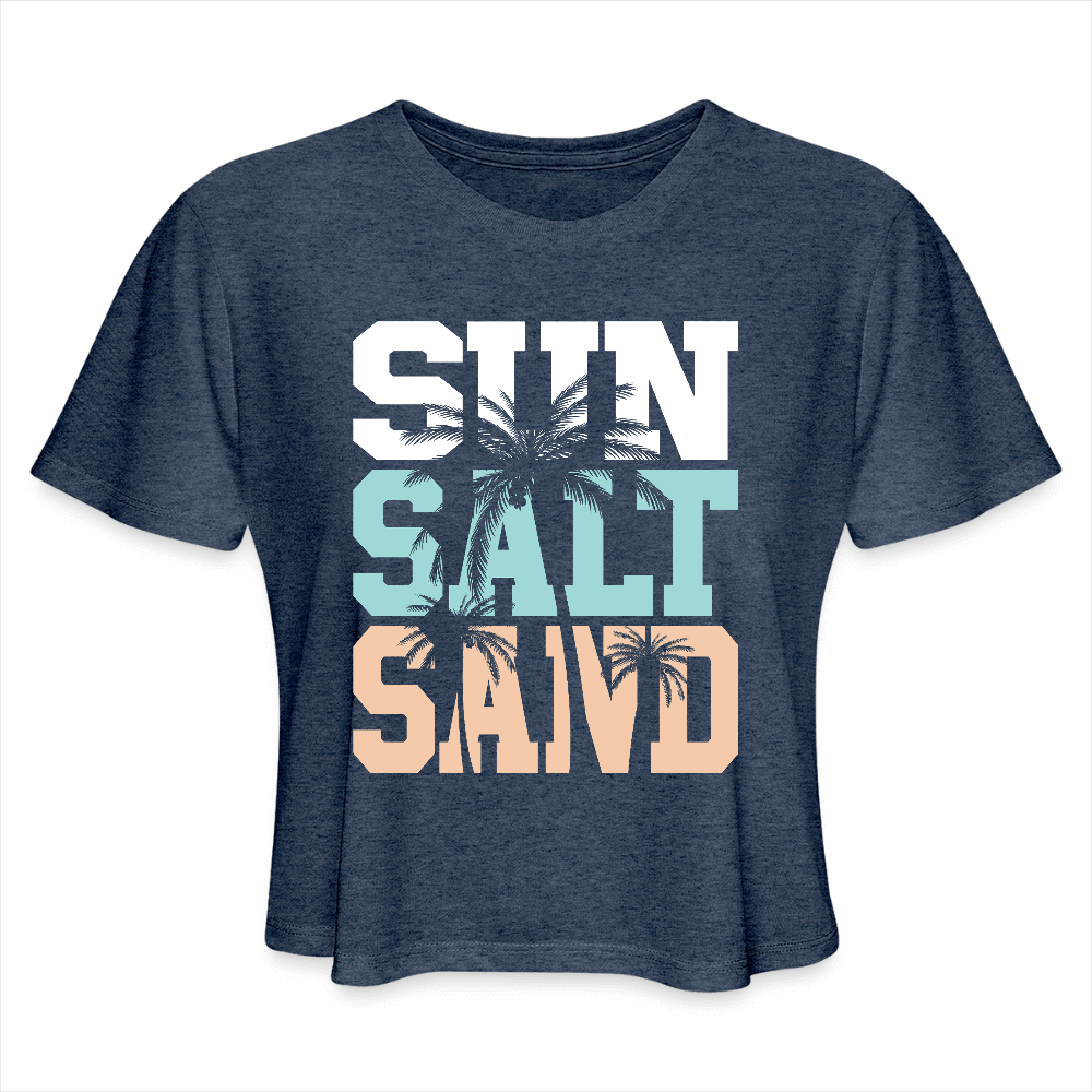 Sun Salt Sand Women’s Crop Top with Palm Tree Design - heather navy