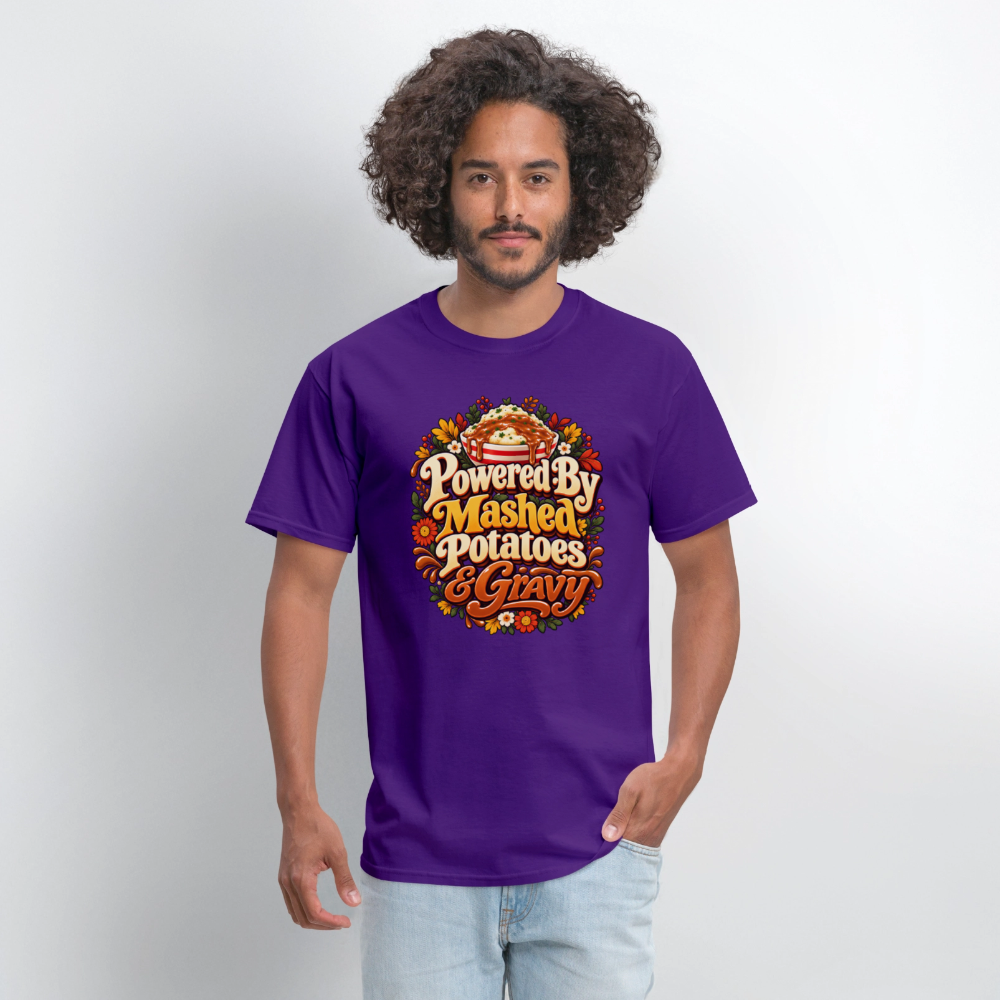 Powered by Mashed Potatoes & Gravy – Fall Floral T-Shirt - purple