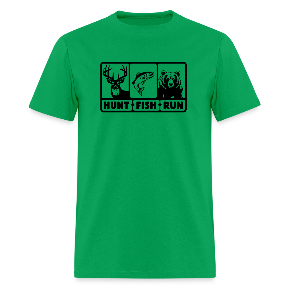 Hunt Fish Run Tee – Funny Outdoor Humor Shirt - bright green
