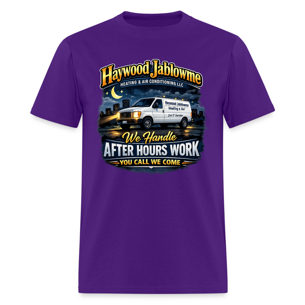 Haywood Jablowme Funny HVAC T-Shirt Color: Purple