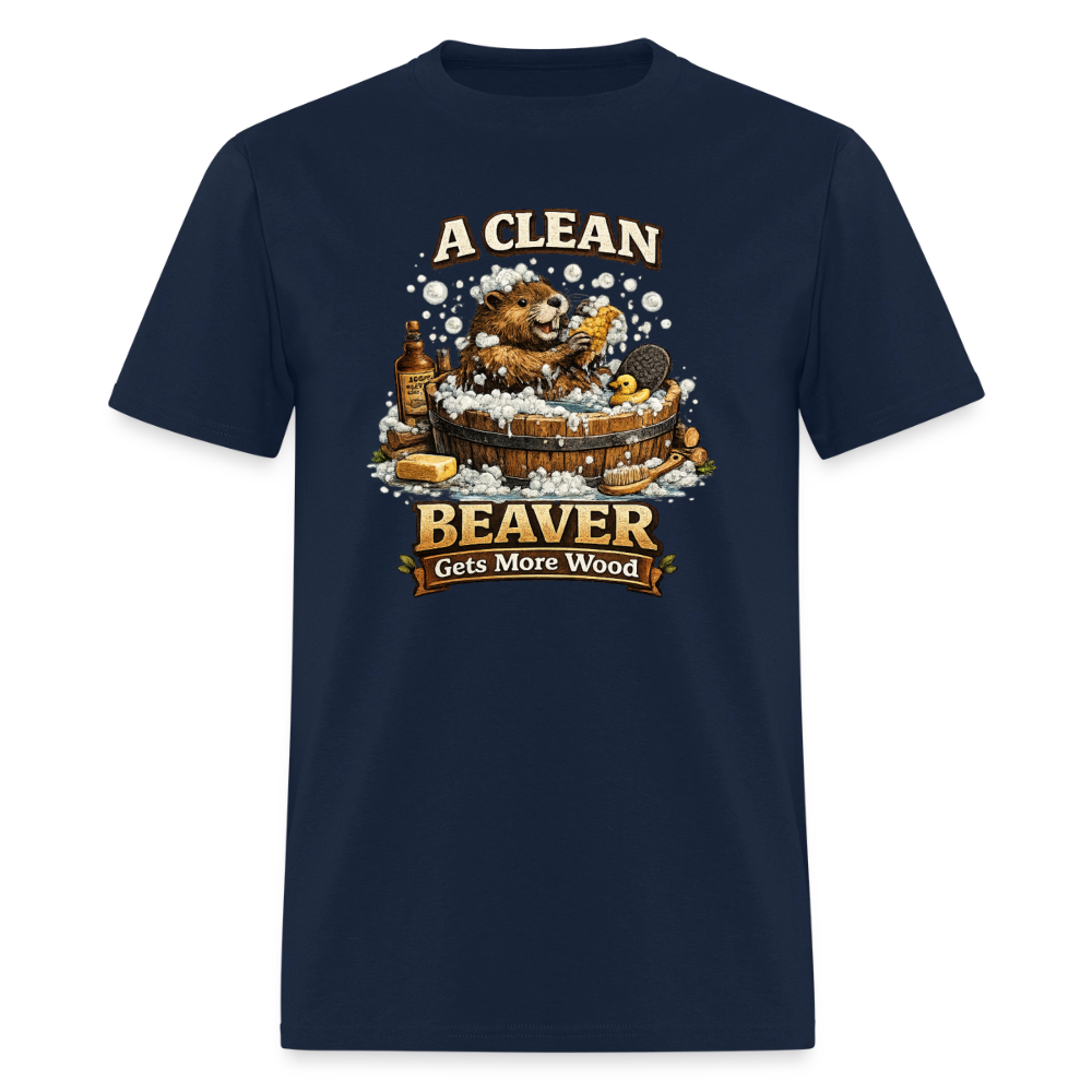 A Clean Beaver Gets More Wood Funny Adult Tee Color: navy