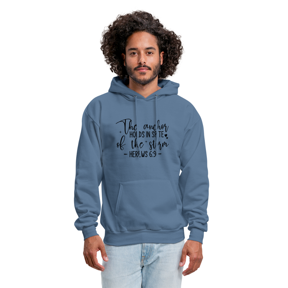 The Anchor Holds in Spit of the Storm Hoodie (Hebrews 6:9) - denim blue