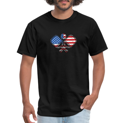 American Flag Pickleball Paddle T-Shirt - black