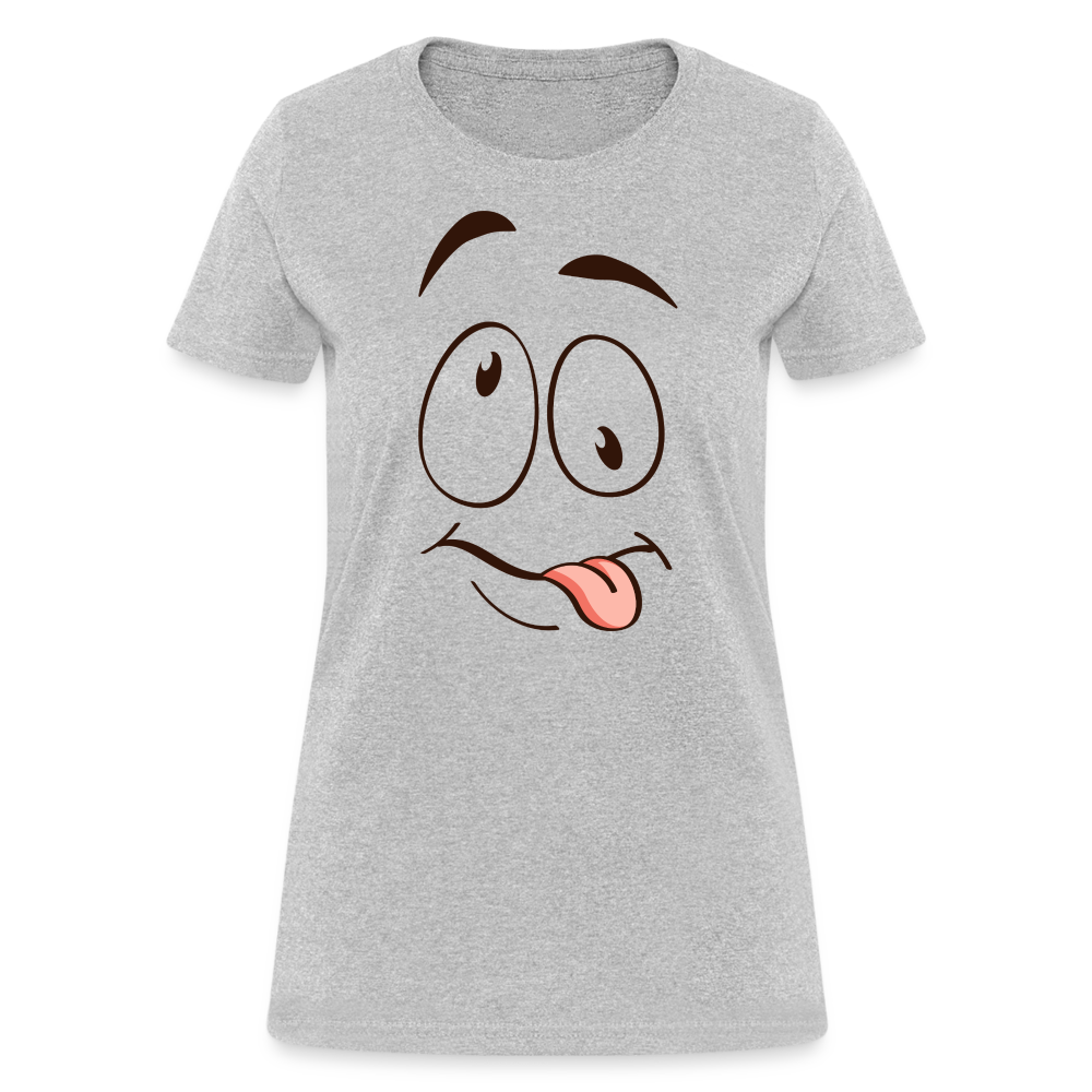 Silly Face Emotion with Tongue Women's Contoured T-Shirt - heather gray