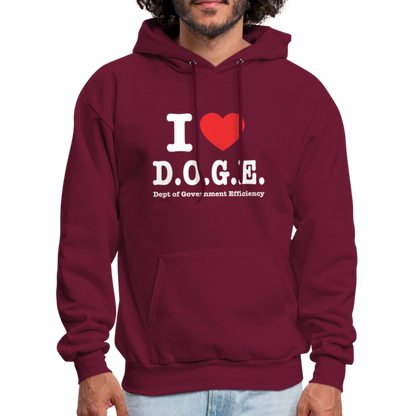 I Love DOGE (Dept of Government Efficiency) Hoodie - burgundy