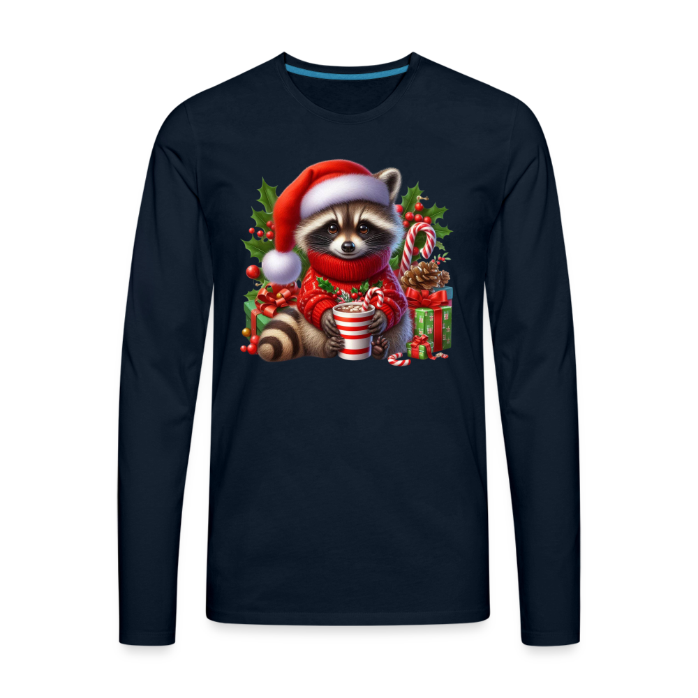 Christmas Cute Feral Raccoon Men's Premium Long Sleeve T-Shirt - deep navy