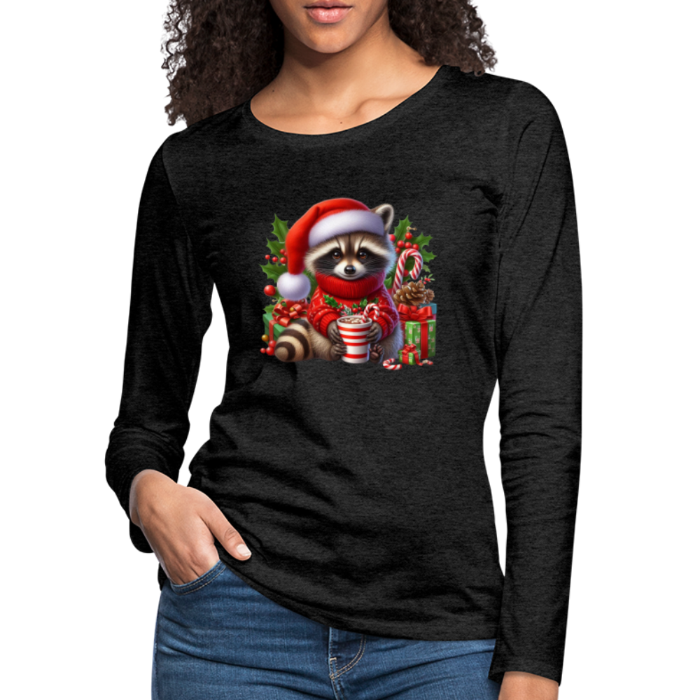 Christmas Cute Feral Raccoon Women's Premium Long Sleeve T-Shirt - charcoal grey