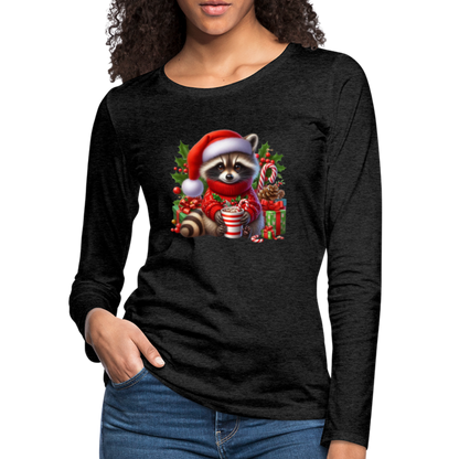 Christmas Cute Feral Raccoon Women's Premium Long Sleeve T-Shirt - charcoal grey