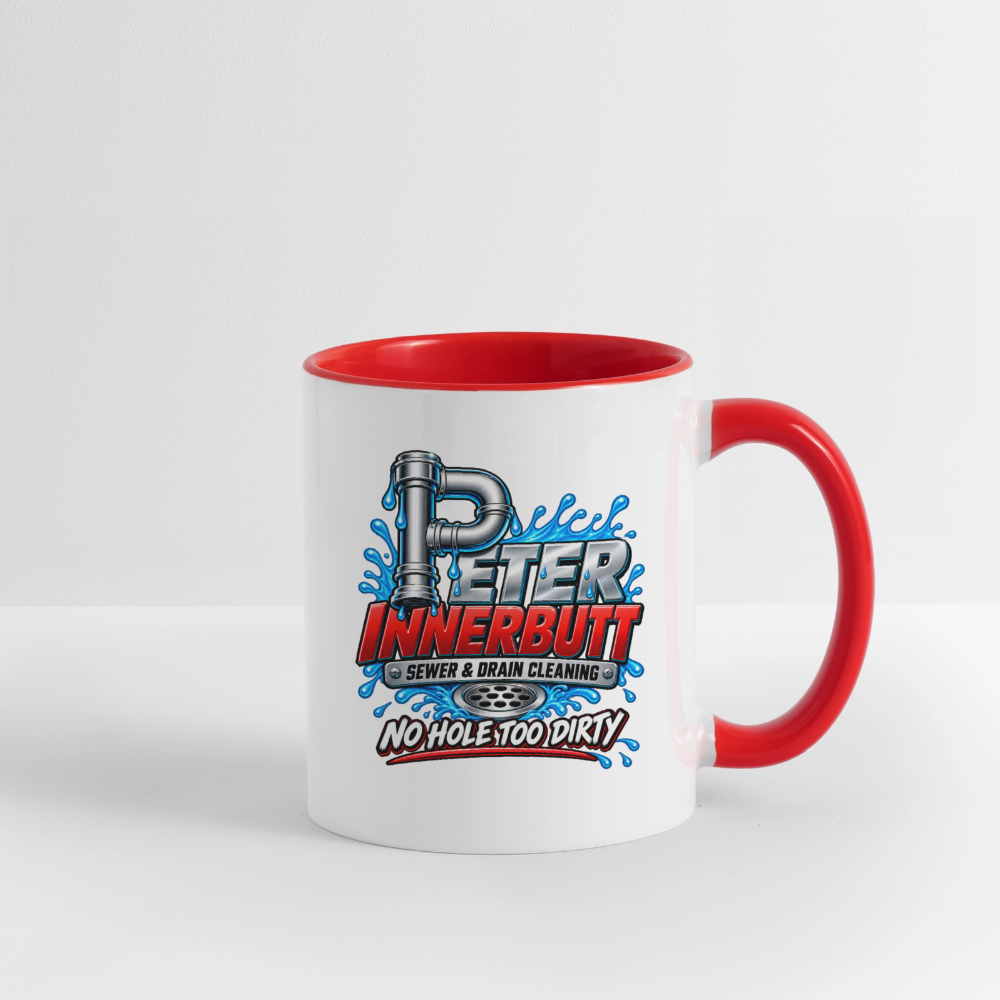 Peter Innerbutt Funny Ceramic Coffee Mug – No Hole Too Dirty Adult Humor Mug - white/red