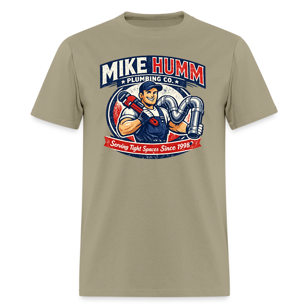 Mike Humm Plumbing T-Shirt (Adult Humor) Color: khaki