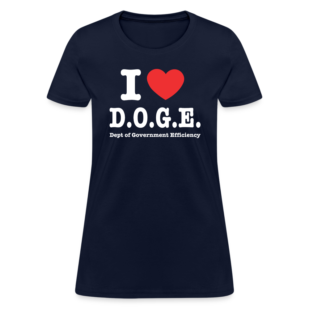 I Love DOGE (Dept of Government Efficiency) Women's Contoured T-Shirt - navy