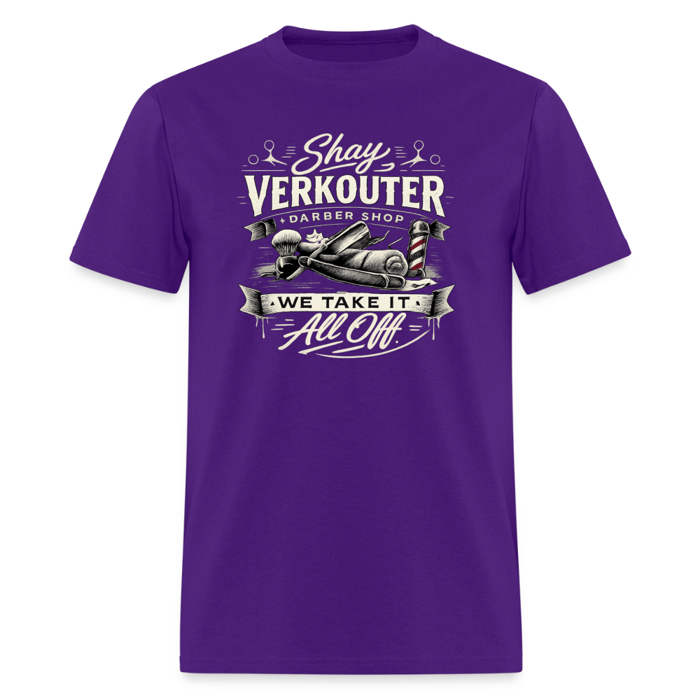 Shay Verkouter Barber Shop Funny Adult T-Shirt Color: Purple