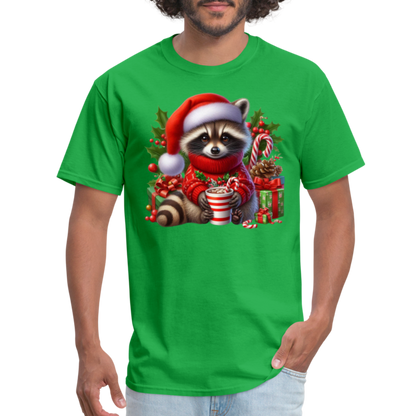 Christmas Cute Feral Raccoon T-Shirt - bright green