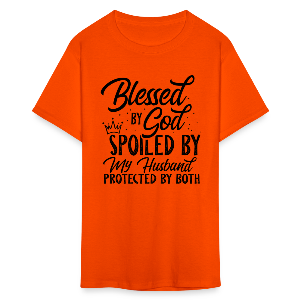 Blessed by God, Spoiled by My Husband Protected by Both T-Shirt - orange