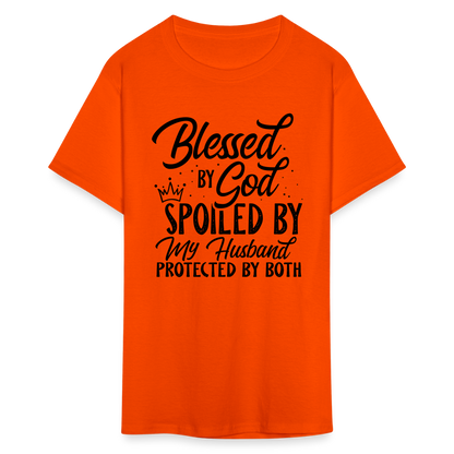 Blessed by God, Spoiled by My Husband Protected by Both T-Shirt - orange