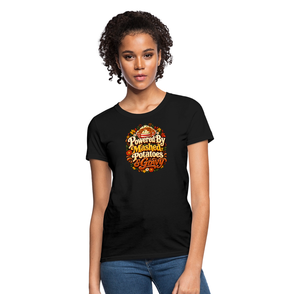 Powered by Mashed Potatoes & Gravy – Fall Floral Women’s T-Shirt - black