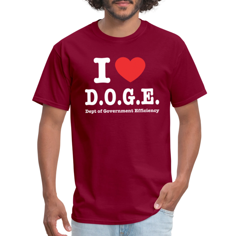 I Love DOGE (Dept of Government Efficiency) T-Shirt - burgundy