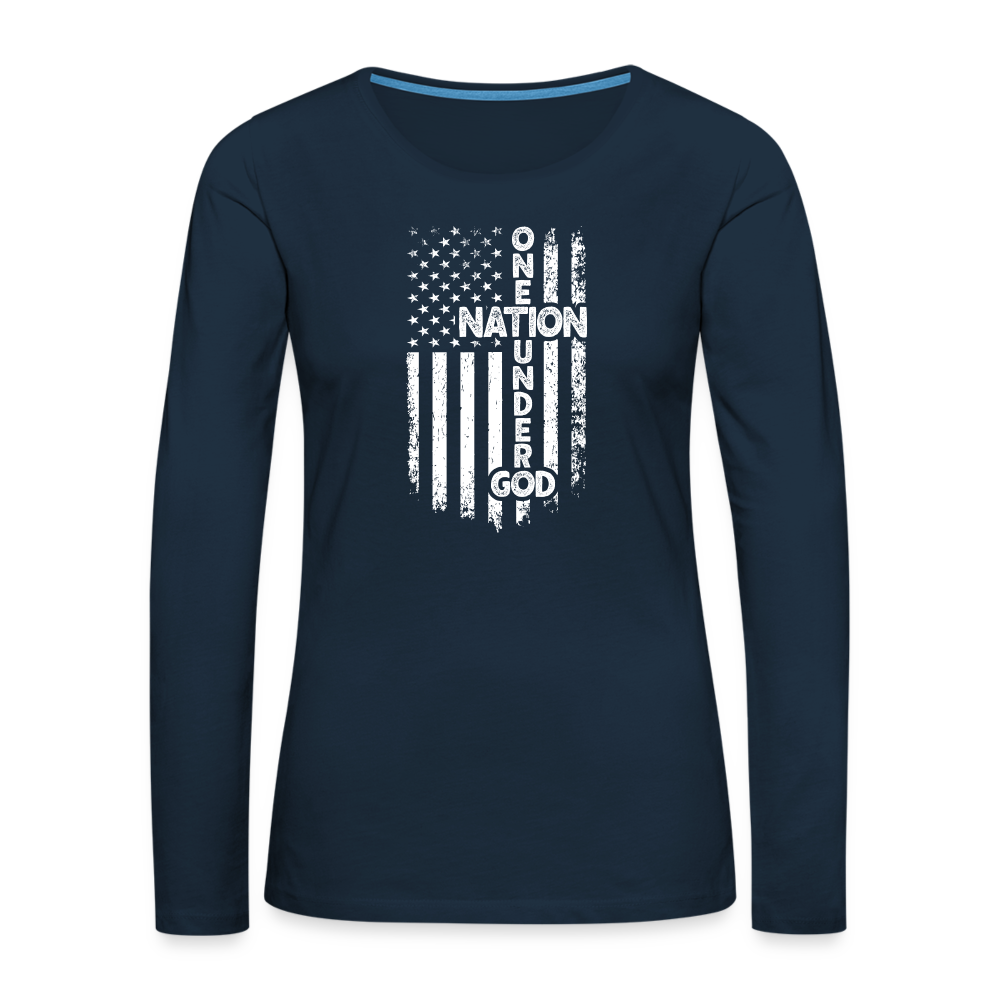 One Nation Under God Women's Premium Long Sleeve T-Shirt - deep navy