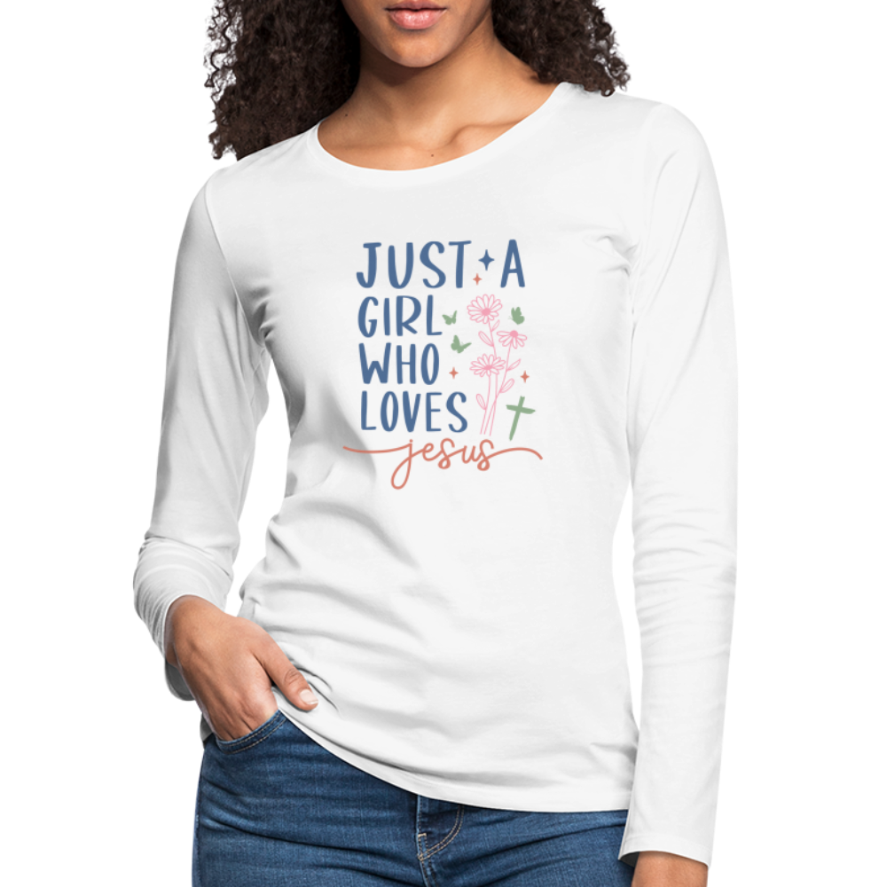 Just A Girl Who Loves Jesus Women's Premium Long Sleeve T-Shirt - white