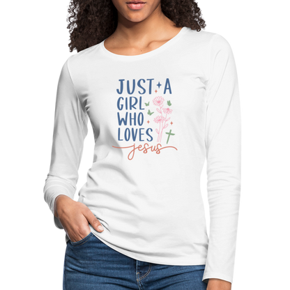 Just A Girl Who Loves Jesus Women's Premium Long Sleeve T-Shirt - white