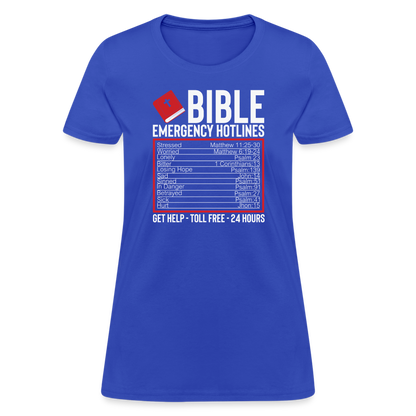 Bible Emergency Hotline (Scriptures) Women's Contoured T-Shirt - royal blue