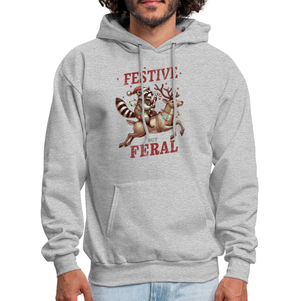 Festive But Feral Raccoon Christmas Hoodie - heather gray