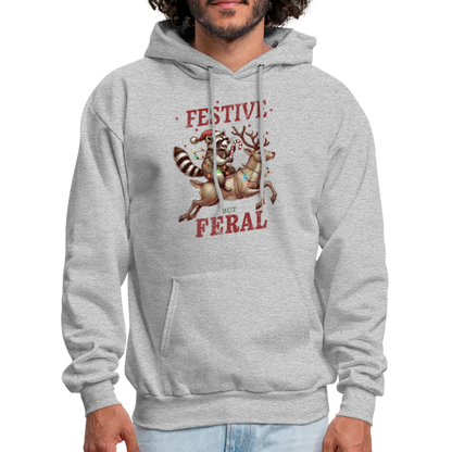 Festive But Feral Raccoon Christmas Hoodie - heather gray