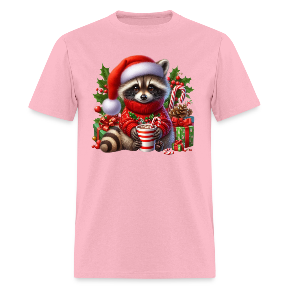 Christmas Cute Feral Raccoon T-Shirt - pink