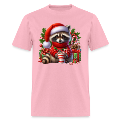 Christmas Cute Feral Raccoon T-Shirt - pink