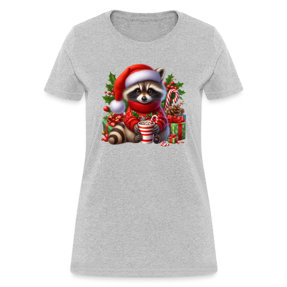 Christmas Cute Feral Raccoon Women's Contoured T-Shirt - heather gray