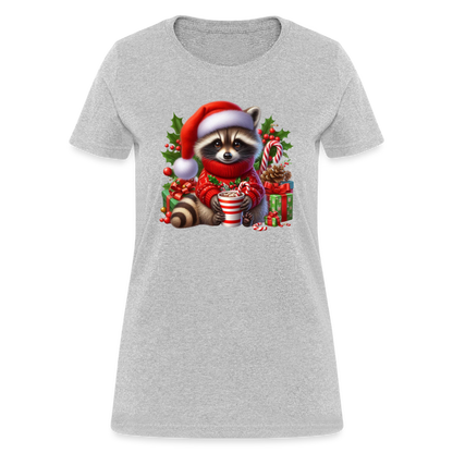 Christmas Cute Feral Raccoon Women's Contoured T-Shirt - heather gray