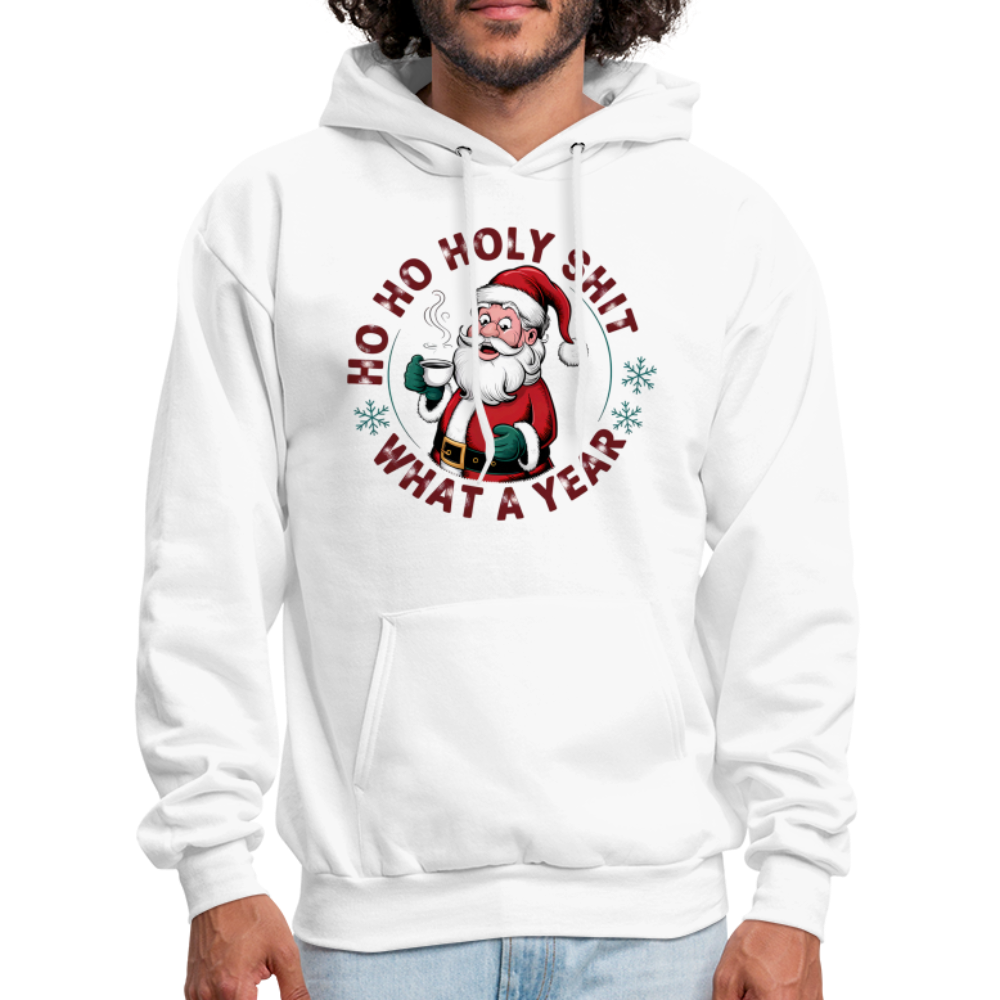 Ho Ho Holy Shit What A Year (Funny Christmas Santa) Hoodie - white