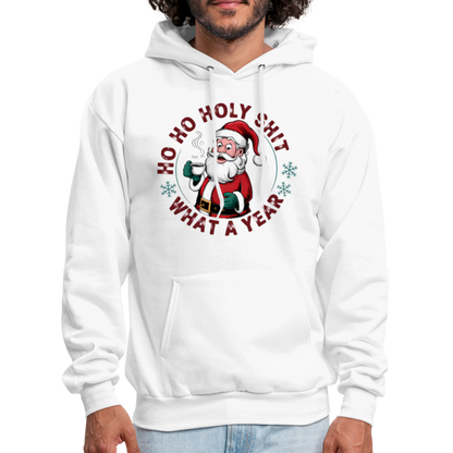 Ho Ho Holy Shit What A Year (Funny Christmas Santa) Hoodie - white