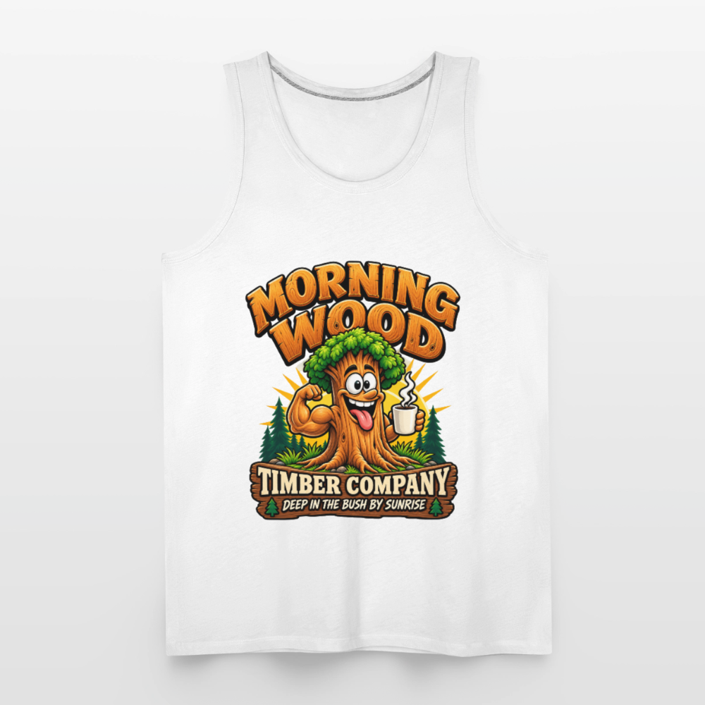 Morning Wood Timber Company Funny Adult Humor Tank Top Color: Heather Gray